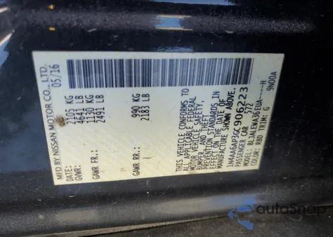 2016 Nissan Maxima 3.5S from USA, damaged, VIN 1N4AA6AP3GC906223